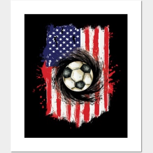 Soccer Ball on American Flag Posters and Art